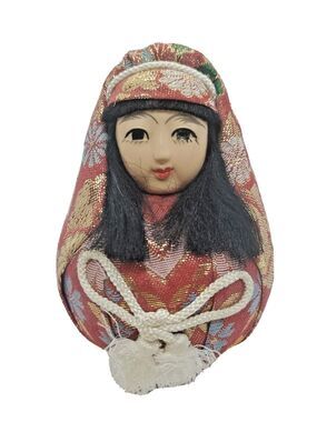 Japanese Daruma Hime Doll Wedding Painted Face Bride Wobbly Red Asian Metallic